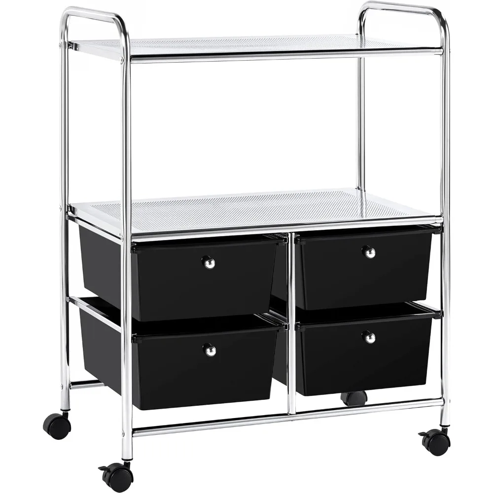 

Rolling Storage Cart with 4 Drawers 2 Shelves Plastic Trolley on Wheels for Home Office School Beauty Salon, Black