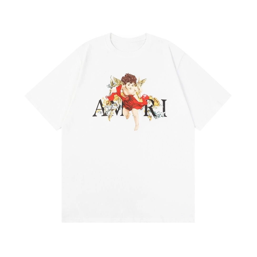 

New AM European and American Cherub Print Summer Round Neck Cotton Versatile Couple Street Short Sleeve T-Shirt