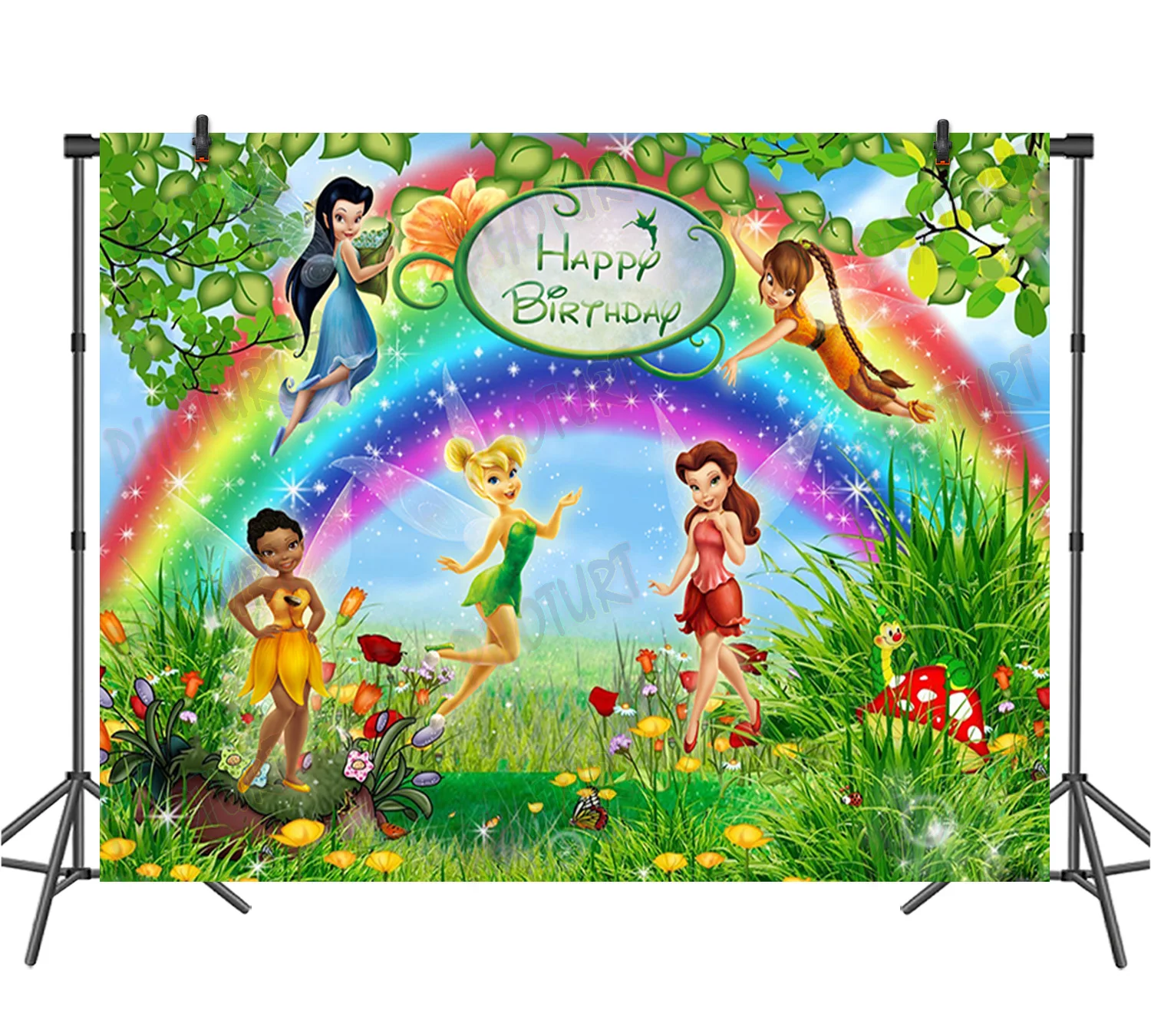 Disney Wonderland Tinker Bell Backdrop Kids Birthday Background Fairy Tale Tinkerbell Vinyl Polyester Photography Decor Props