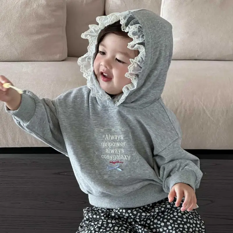 

2025 Autumn New Girls Long Sleeve Hooded Sweatshirt Cotton Baby Casual Pullover Children Letter Embroidery Hoodie Kids Clothes