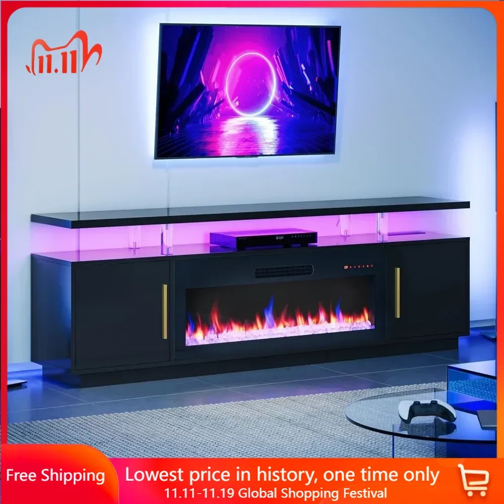 

TV Stand 79" for TVs Up To 85" with USB AC Outlet ED Light Entertainment Center Electric Fireplace TV Console Table