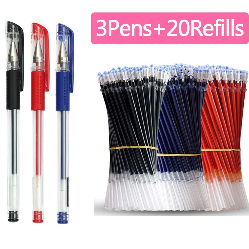 

Ballpoint Pen + Refill Set Black Blue Red Ink Gel Pen Bullet Tip 0.5mm School&amp office Supplies Stationery Office Accessories