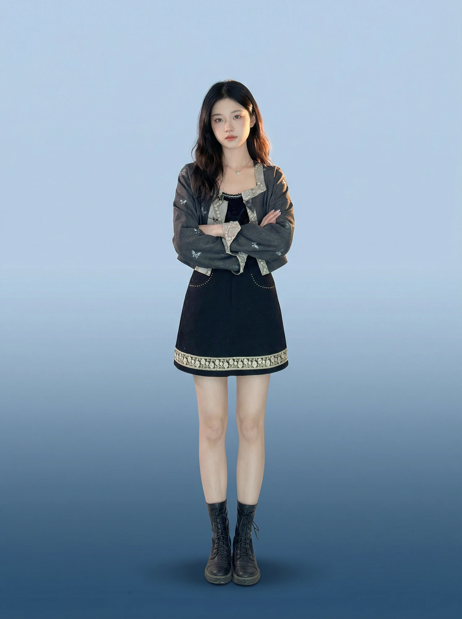 

Куртка Xiaolu Water Paint Garden с квадратным воротником в стиле династии Мин, улучшенная модель, повседневная, для города, весна.