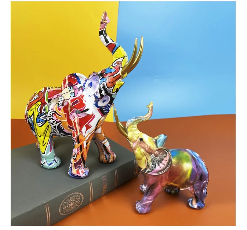 Creative Home Decoration Nordic Painting Graffiti Elephant Sculpture Portrait Art Elephant Statue Resin Crafts Decoration