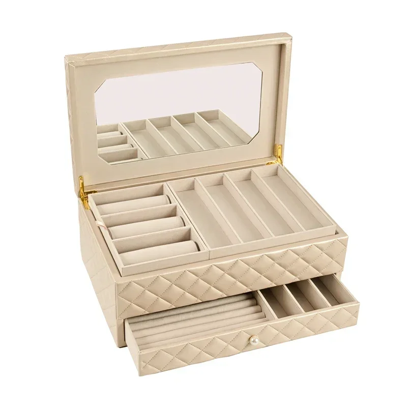 Multifunctional Large Capacity Jewelry Black Rhombus Checkered Car Line Jewelry Box