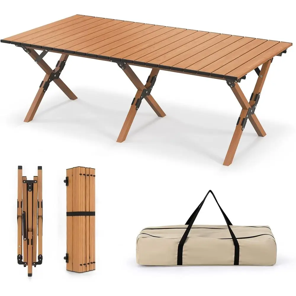 

Aluminum Roll-Up Folding Camping Table, Low Portable Picnic Table with Carry Bag for Outdoor, BBQ, Hiking and Travel
