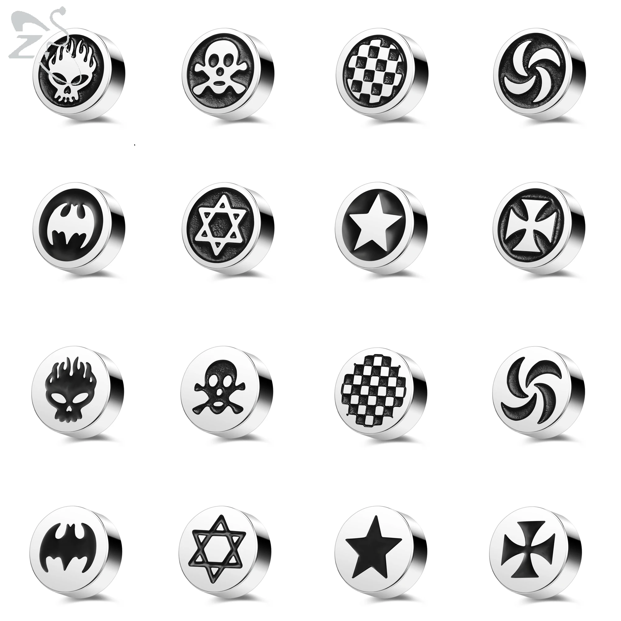 ZS 2Pcs/lot Magnet Magnetic Ear Cuff Skull Cross Non Piercing Earring Stainless Steel Fake Earring Punk Rock No Ear Hole Jewelry