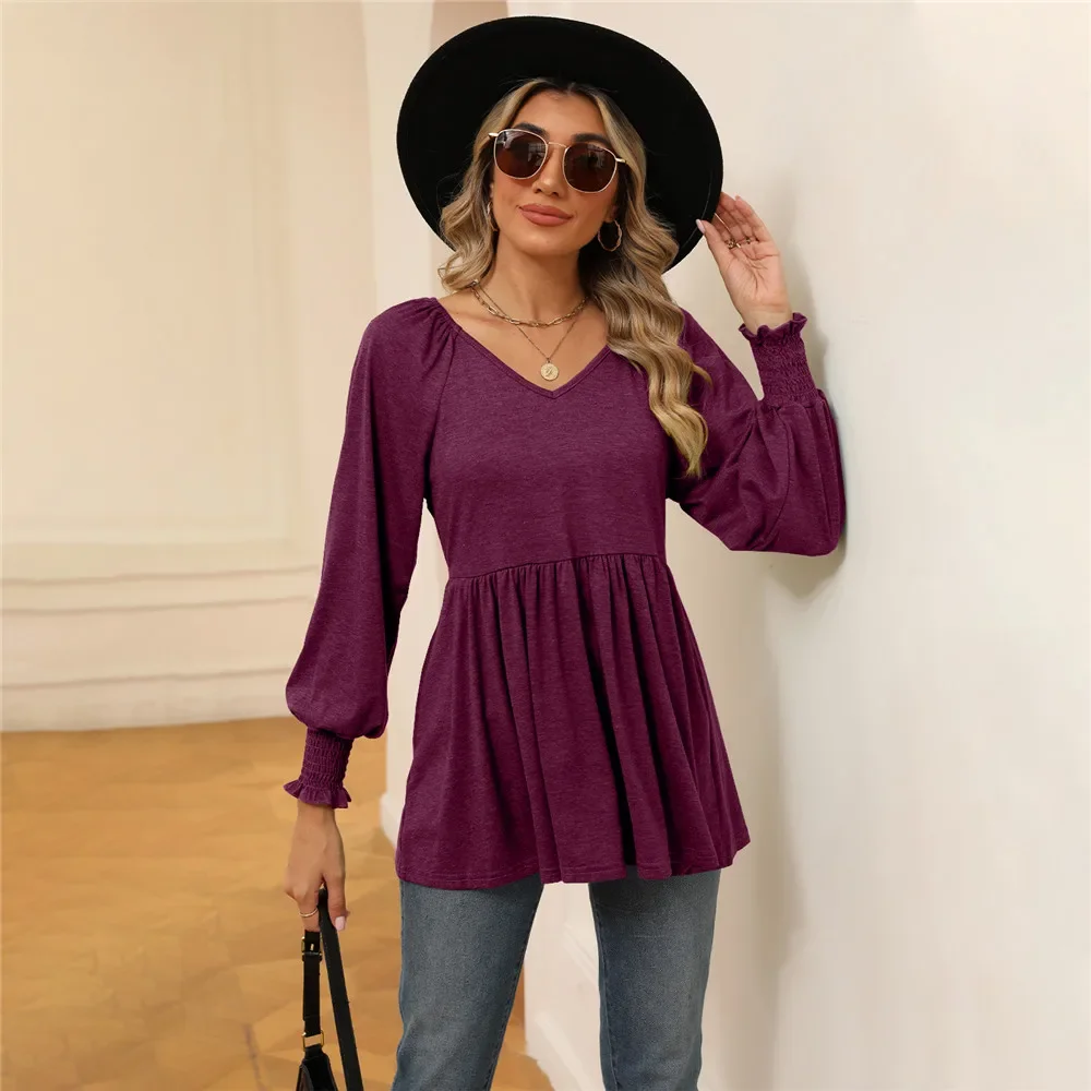 

Woman Clothing Summer T-shirt Long Sleeve Top Tees Korean Popular Clothes T Shirt for Women's Blouses Khaki Blue Casual Tshirt