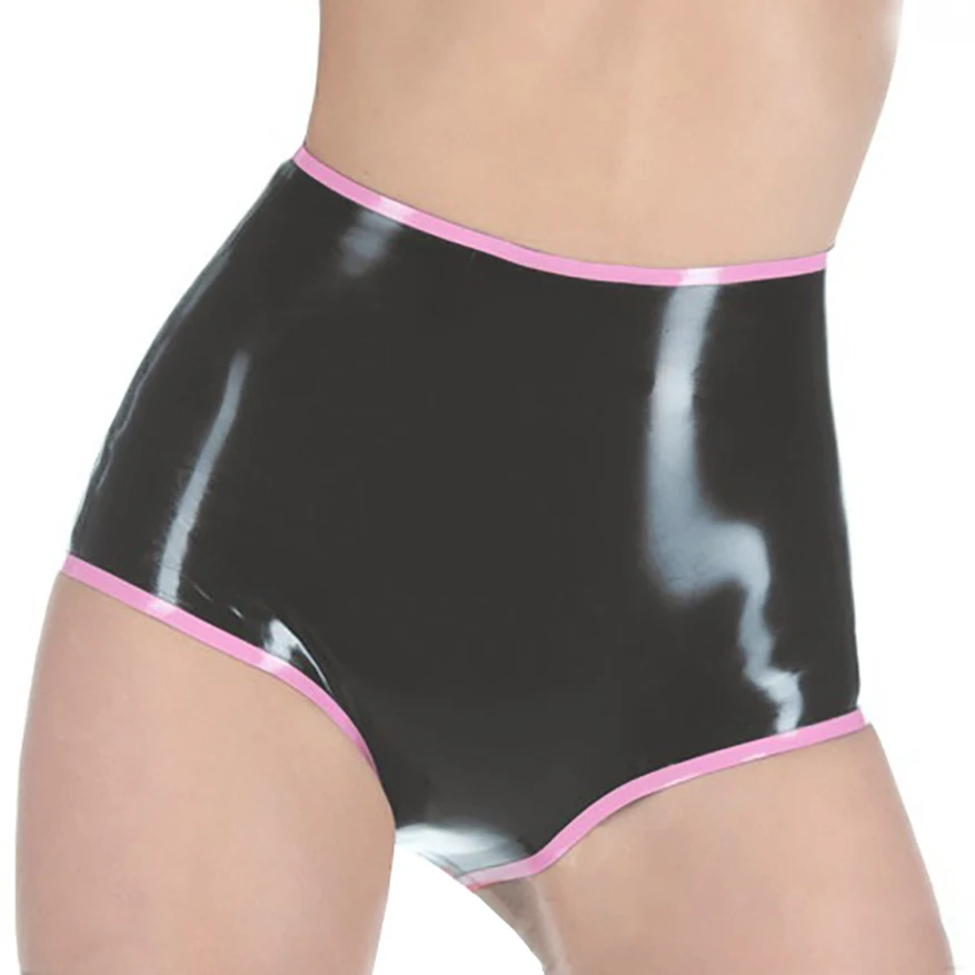 Sexy Black and Pink Latex Gummi Women Panties Rubber Shorts Custom Made Briefs Handmade Underpants RPW025