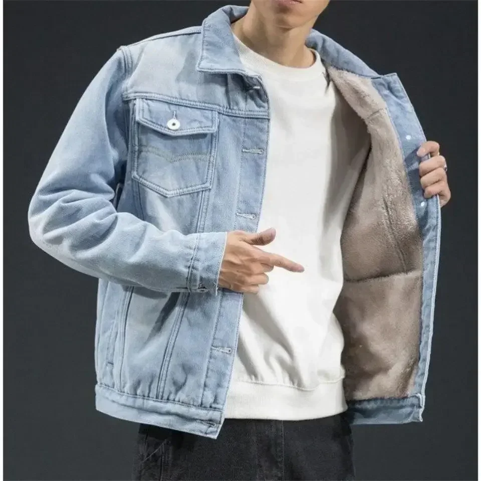 

Men's Denim Jacket Wool Padding Cargo Male Jean Coats Padded Light with Sheep Warm One Piece Winter Outerwear Designer Menswear