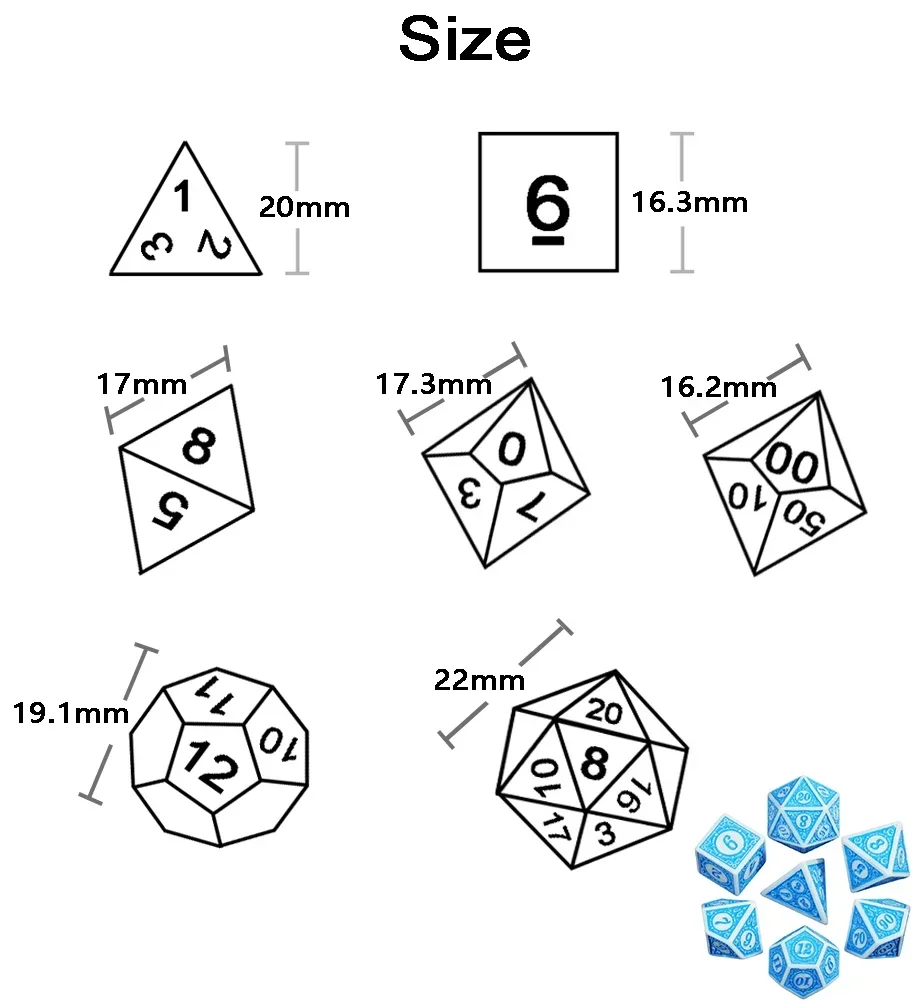 DND Polyhedral Dice Set 7pcs D4 D6 D8 D10 D12 D20 Game Dice For D&D RPG Role Playing Table Games