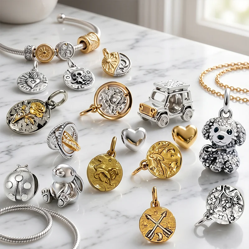 Zeitlich Begrenztes Angebot: Goldene Vintage Herz-Totenkopf-Rosen-Tier-Perlen-Charms für Schlangenketten-Armbänder, DIY Schmuckherstellung Zubehör, Geschenk