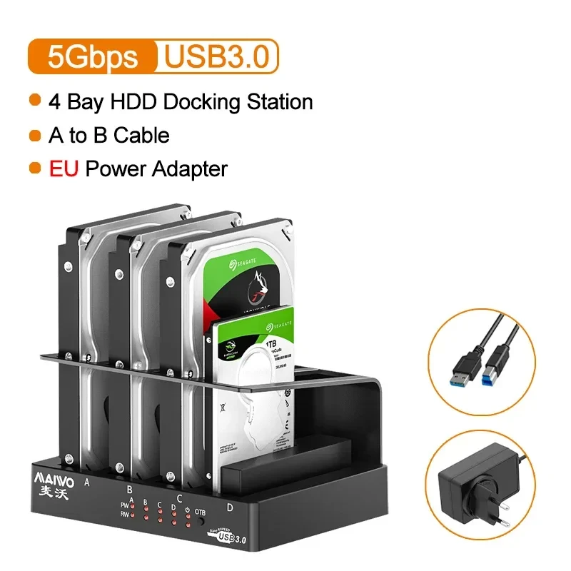 MAIWO 4 Bay Hard Drive Enclosure Sata to USB 3.0 External Multi-Bay 2.5& 3.5 Inch HDD SDD Docking Station Hard Disk Box For Pc image 3