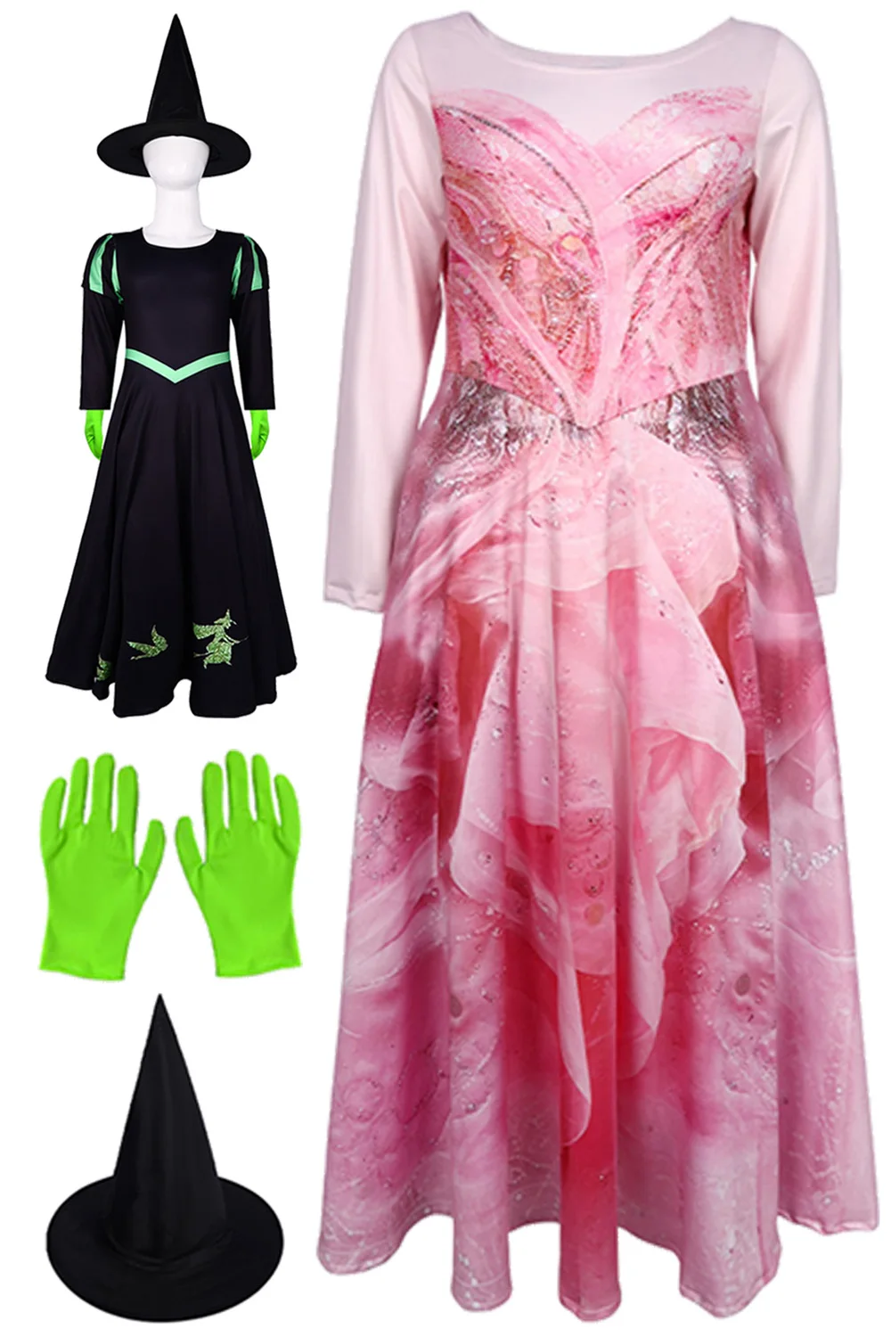 Fancy Children Witch Glinda Elphaba Cosplay For Child Girls Dress 2024 Movie Wiked Costume Disguise Kids Roleplay Outfits