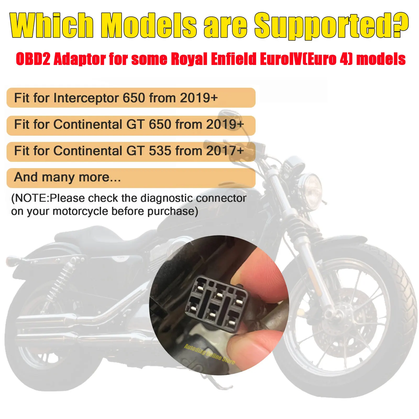 Motorcycle OBD2 Diagnostic Cable For Royal Enfield 6Pin For Interceptor 650cc/Continental GT 650cc/535cc  OBDII Adapter Cable