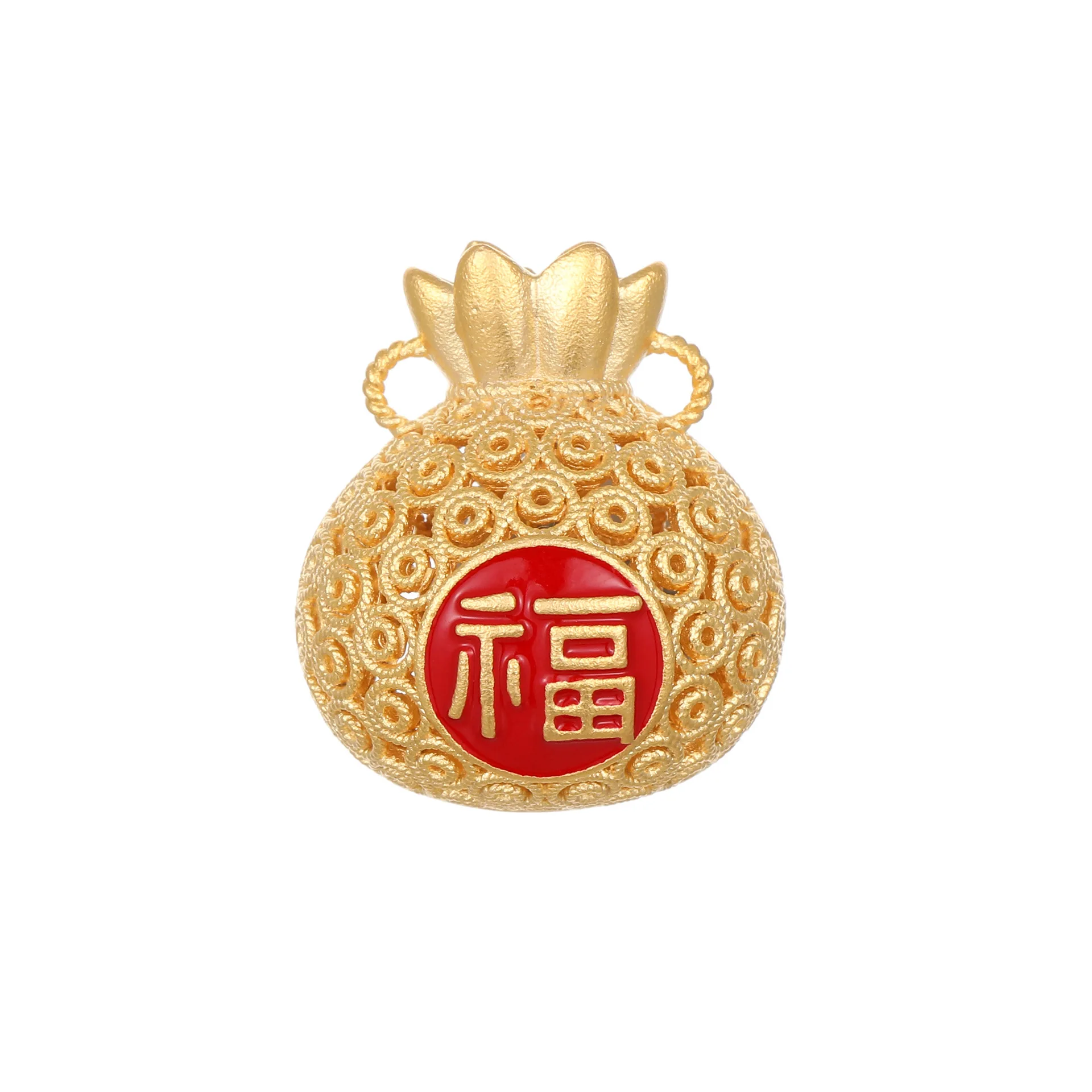 Ancient-style golden "Fu" character money bag brooch, high-end new Chinese-style Fu Lu exquisite coat, suit and accessory