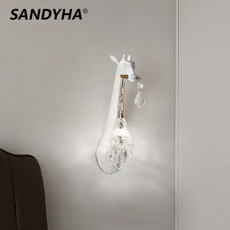 SANDYHA Nordic Giraffe Design Resin Wall Lamp Bedroom Bedside Led Lights Living Room Decoration Dining Table Lighting Fixtures