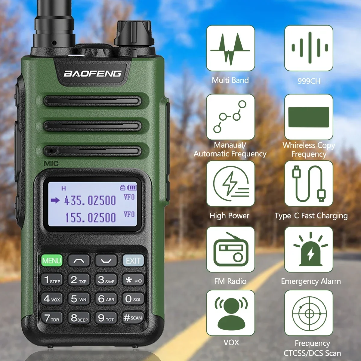 BaoFeng-UV 13Pro 10w V1 Walkie Talkie dalekiego zasięgu, dwukierunkowy nadajnik-odbiornik, AM, FM, bezprzewodowy, częstotliwość, typ C, radio