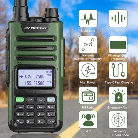 BaoFeng-UV 13Pro 10w V1 장거리 워키토키(Type-C, AM/FM, 무선 통신용 양방향 트랜시버 포함)