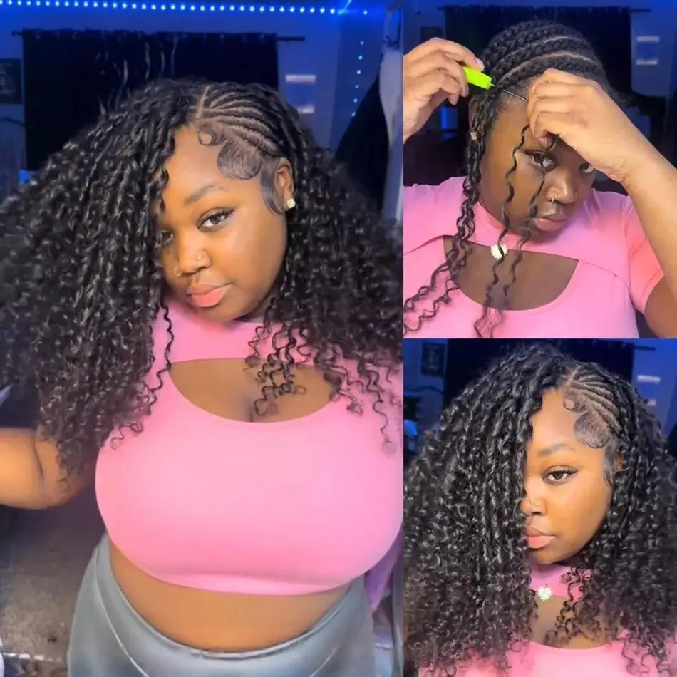 اللوالب الصغيرة مجعد ريشة الكروشيه الشعر جديلة شعر مستعار بشري Knotless غير مرئية قبل فصلها عابث تجعيد الشعر الكروشيه الشعر #6