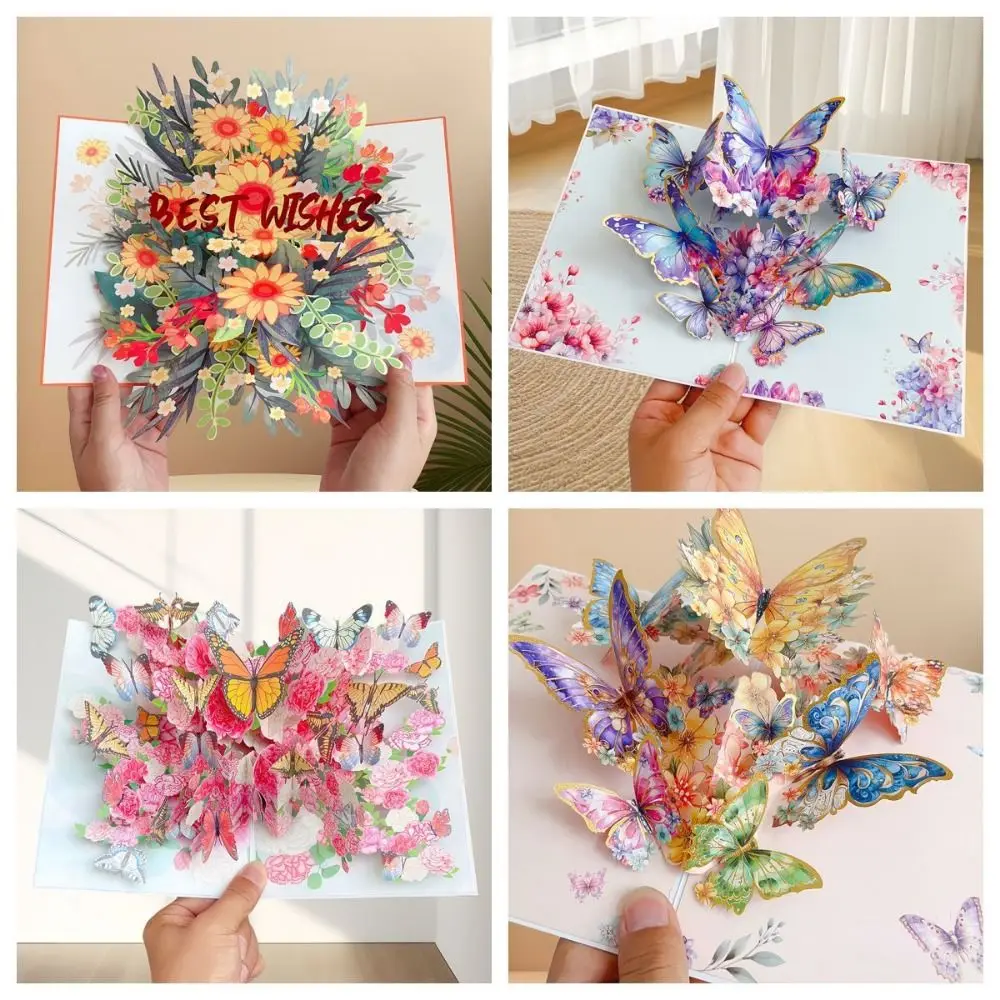 Beautiful Wishing 3D Butterfly Greeting Card Colorful Creative Teachers Day Cards Paper Handmade Gratitude Card Mother's Day