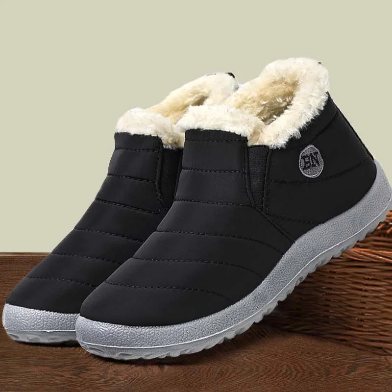 Botas de pelúcia impermeáveis para mulheres, sapatos de plataforma slip-on, botas de neve unissex, moda, inverno