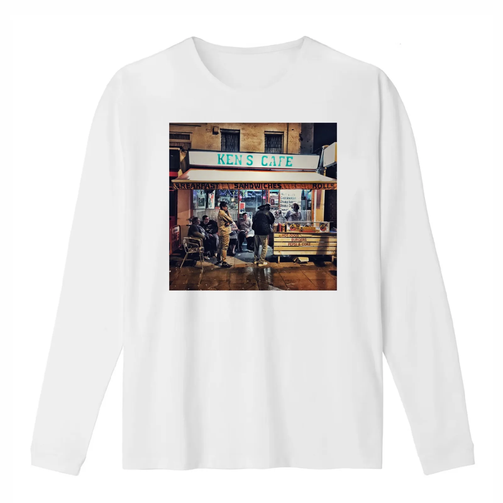 Ken's Cafe (famous West Ham eaterie) on Green Street near Upton Park T-Shirt Summer Casual Cotton Tee Vintage Graphic Print