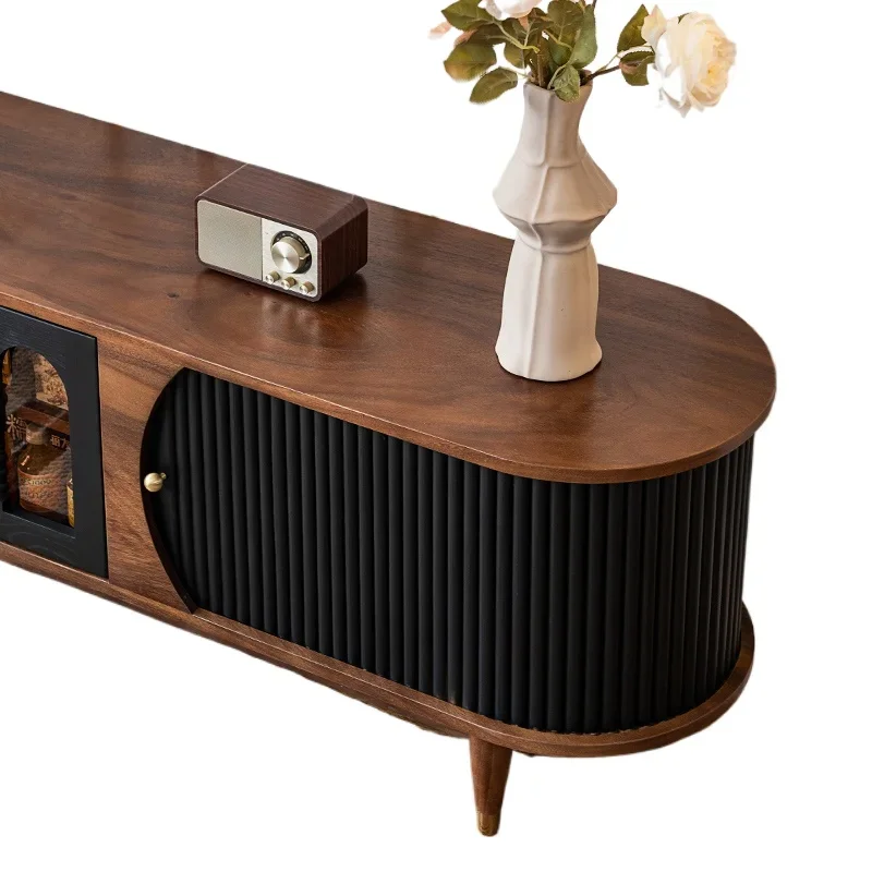 French retro living room solid wood TV cab inet color-blocking audio-visual cabin et storage cabin et combin ation