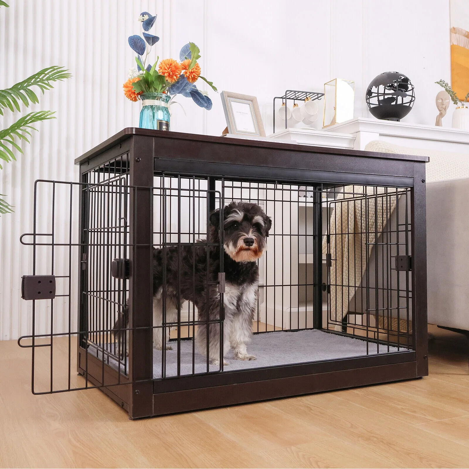 

US 32"/38" Wooden Kennel Dog Crate End Table Furniture Small Medium Pet Cage w/Tray