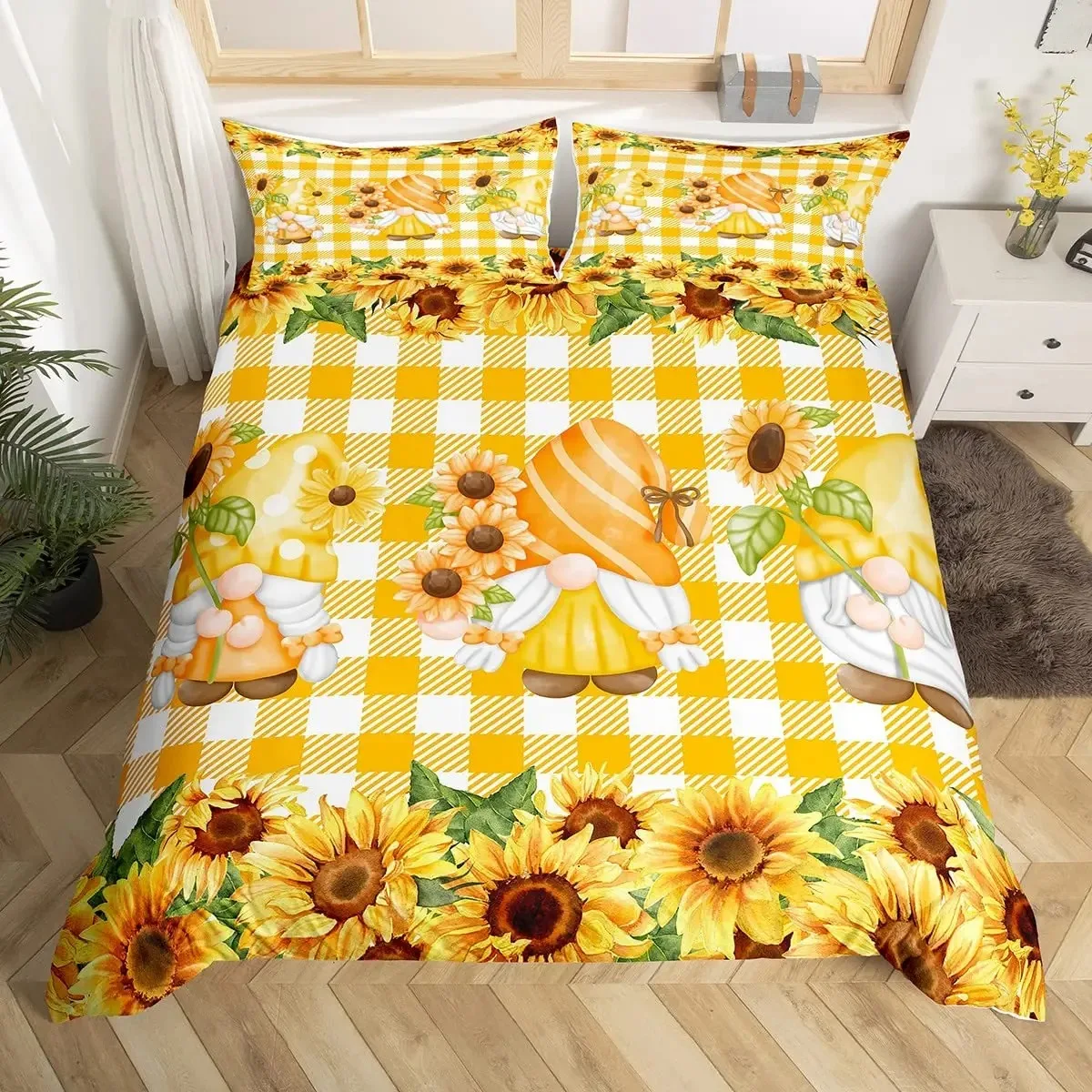 Thanksgiving Pumpkin Duvet Cover Set Maple Leaves Bedding Sets Truck Sunflower Comforter Cover Autumn Harvest Farmhouse Decor