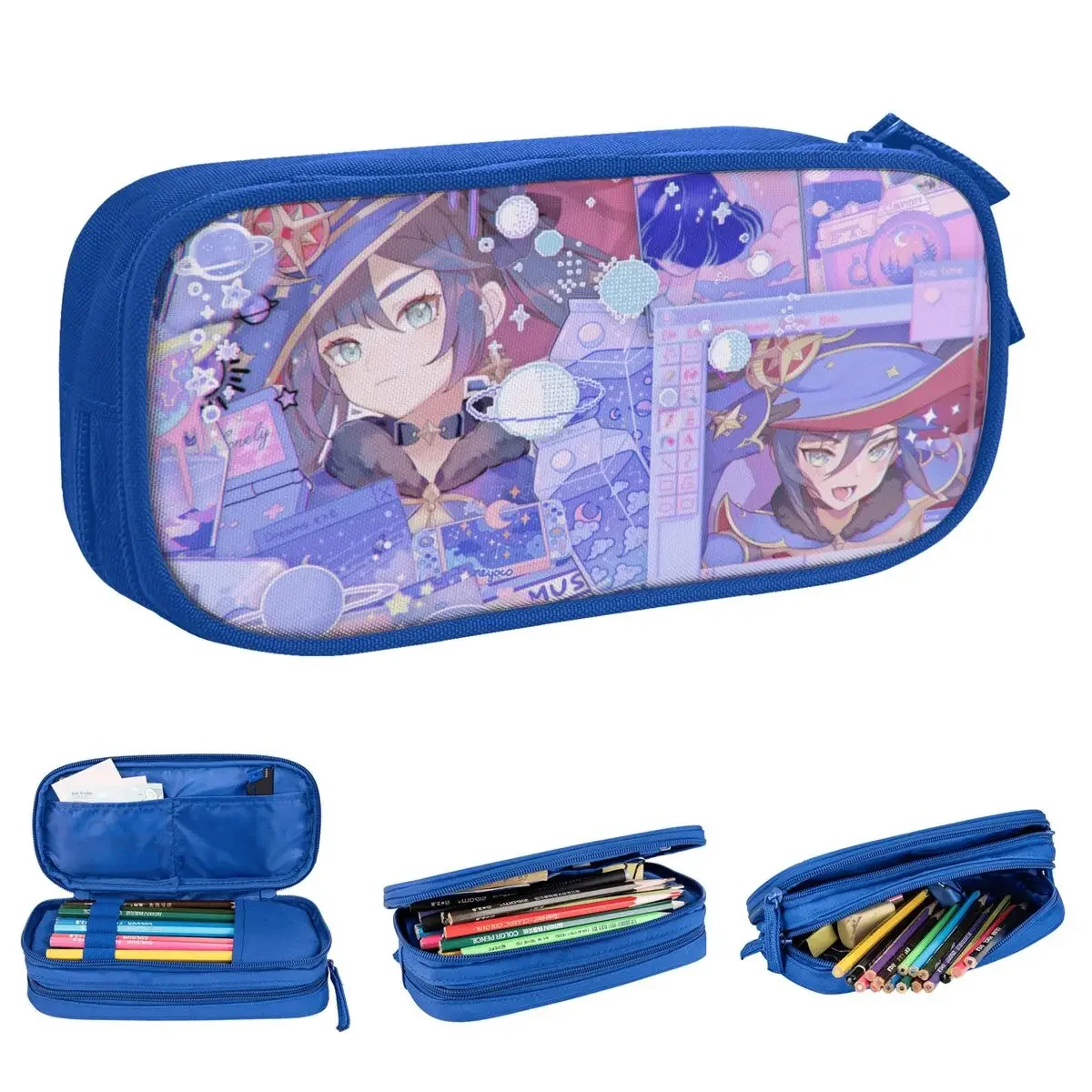 

Mona Genshin Impact Anime Girl Pencil Case New Anime Girl Pen Holder Bag Student Big Capacity Students School Gifts Pencil Pouch