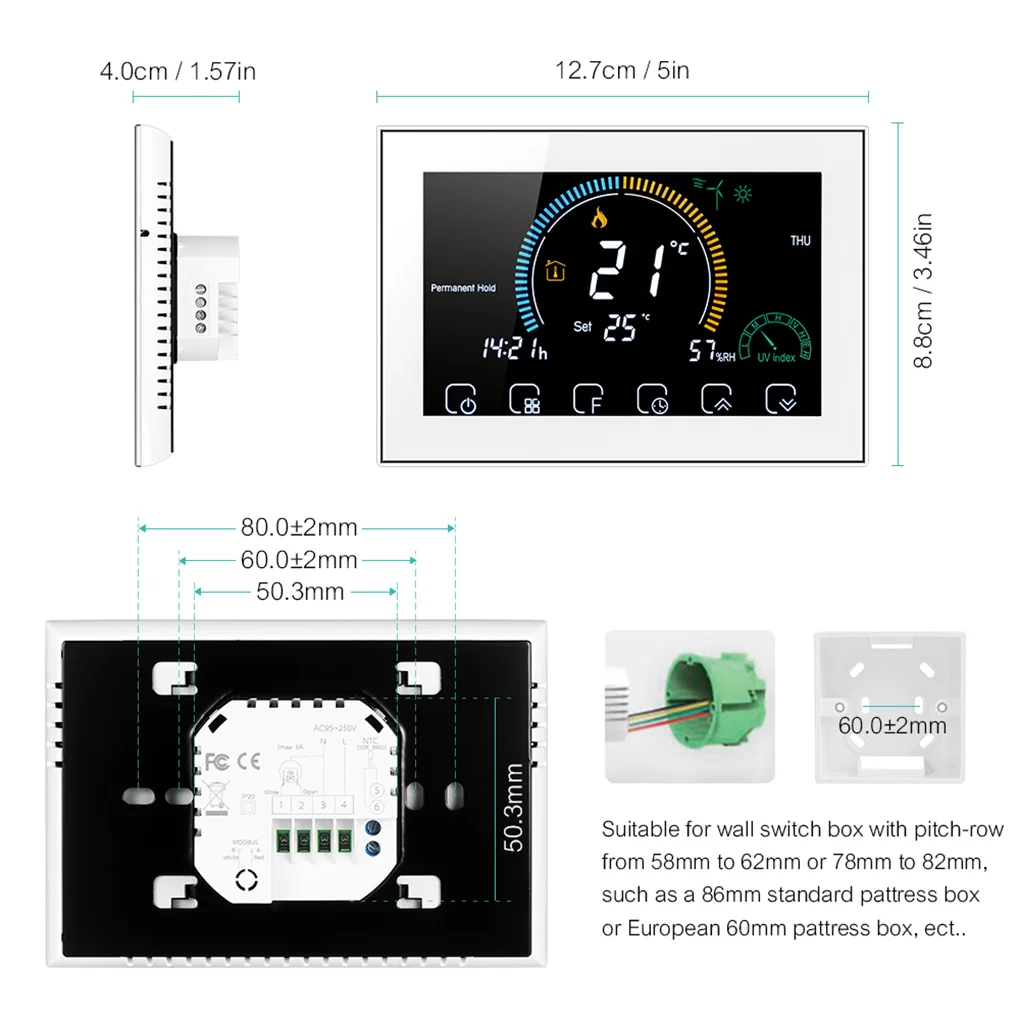 Imagem -03 - Wifi Inteligente Programável Quarto Termostato Retroiluminado Lcd Aquecimento Elétrico Controlador Preto