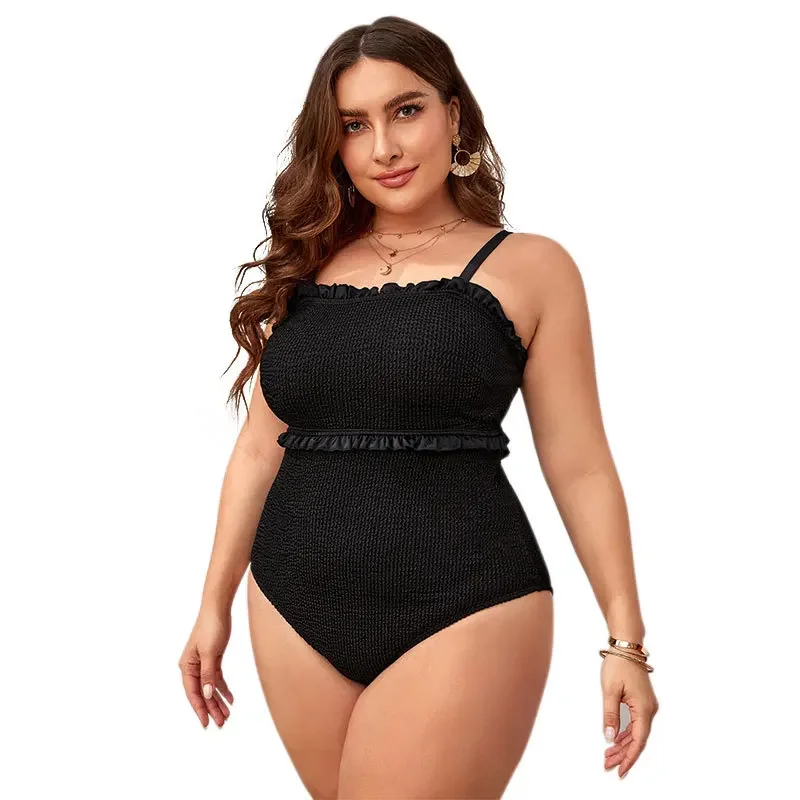 Übergroßer Badeanzug für Frauen, einteiliger Badeanzug mit Leibchen, monochromes Strand outfit, sexy Monokini mit Rüschen und rücken frei,