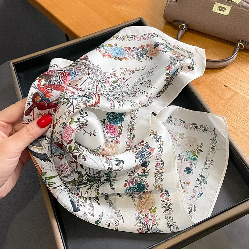 Luxury Brand 100% Natural Silk Scarf Women Design Small Square Shawl Hair Ribbon Headband Fashion Neckerchief Bandana