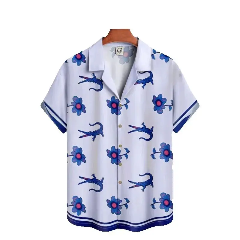 Summer Men Shirt  Street Fashion Daily Hawaiian Shirts  Cartoon Print Casual Loose Short Clothes Sleeve Beach Loose Tops 2025