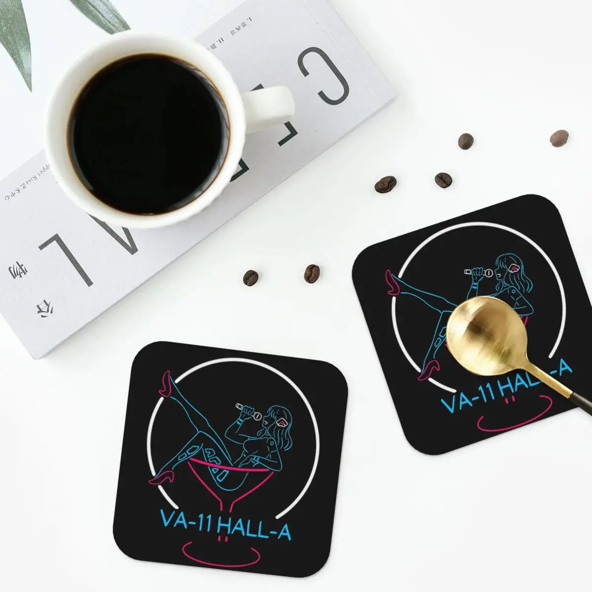 VA-11 Hall-A Neon Sign Coaster Hot Pad Decoration And Accessories For Table Utensils For Kitchen Placemats Napkins Coffee Mat