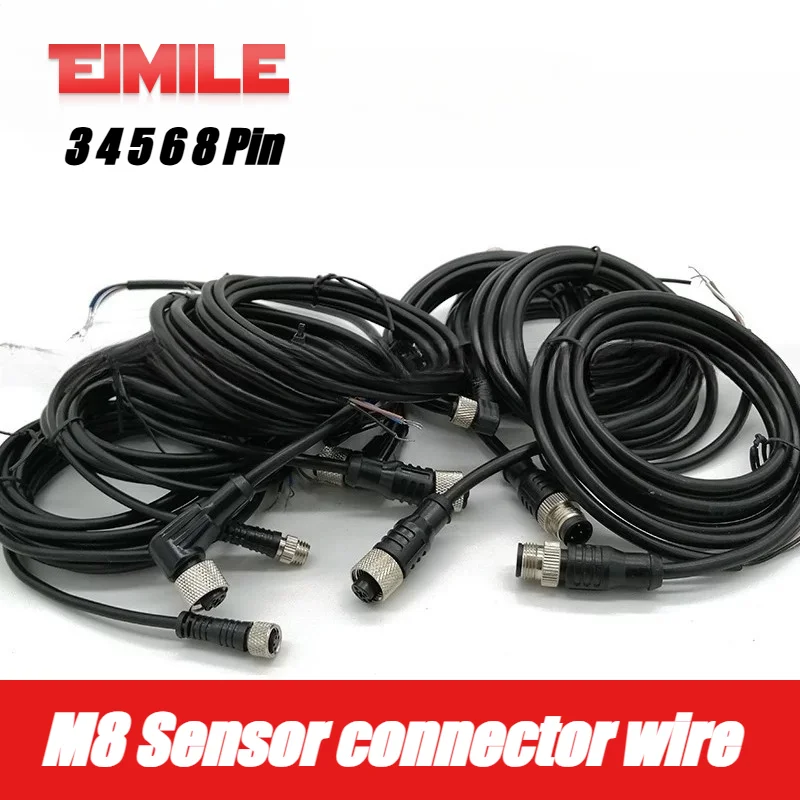 M8 Aviation Plug 3 4 5 6 8 Pin Connector Cable with Line Waterproof M8 Male to Female Shielded/Unshielded Sensor Connection Wire