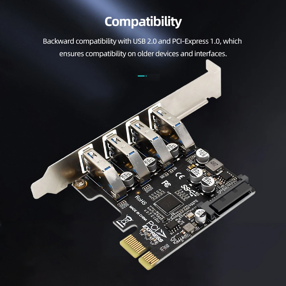 

4 Port USB 3.0 PCI-E Expansion Card 5Gbps PCIe USB 3.0 HUB Adapter USB 3.0 PCI Express Adapter Controller Converter for Desktop