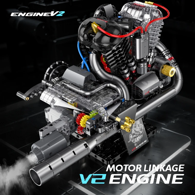 

Creative Mechanical V2 Engine Model Building Blocks MOC Electric Motorcycle Mechanical Motor Assembly Bricks Toys for Boys Gift