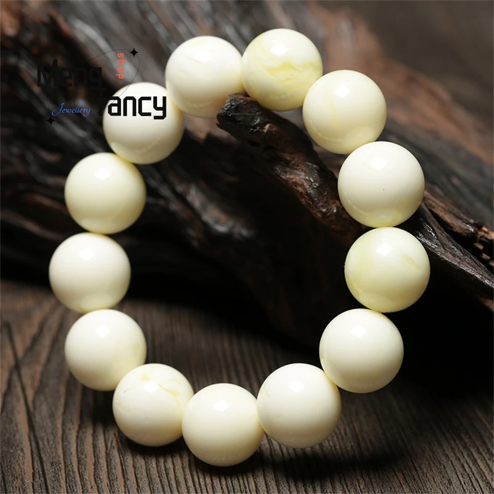 

White Beeswax Bracelet, White Flower Honey Bracelet, Buddhist Prayer Beads, Chicken Fat Yellow Exquisite Elegant Handicraft