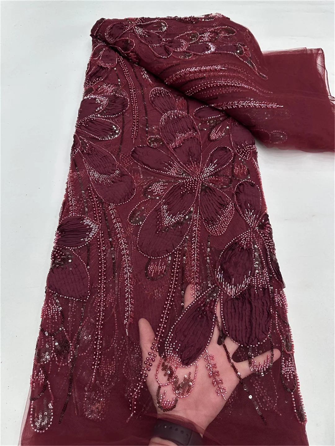 3D LACE 2025 African Nigerian Tulle Lace Fabric Sequins Embroidery Groom High Quality for Nigerian Sewing Dresses 5Yards Women