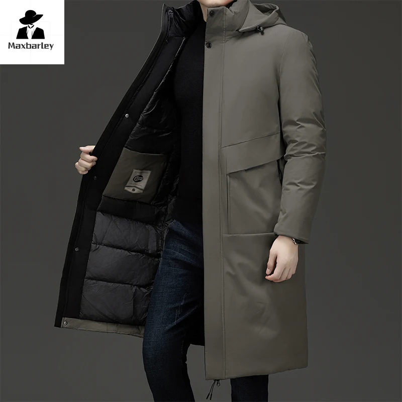 

New Winter Jacket Men's Long Luxury Business Thickened Down Cotton Warm Parkas Men's Street Snow Cold-proof Hooded Padded Coat