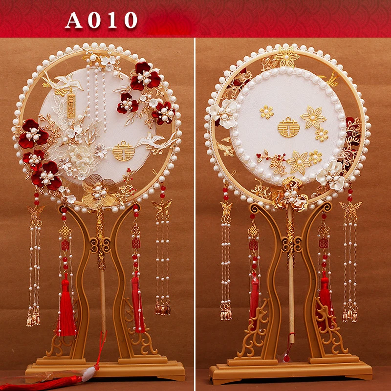 Creative Wedding Fan Double Ring Imitation Bamboo Fan Antique Hand Fans For Women Handheld Bridal Flowers Home Decoration