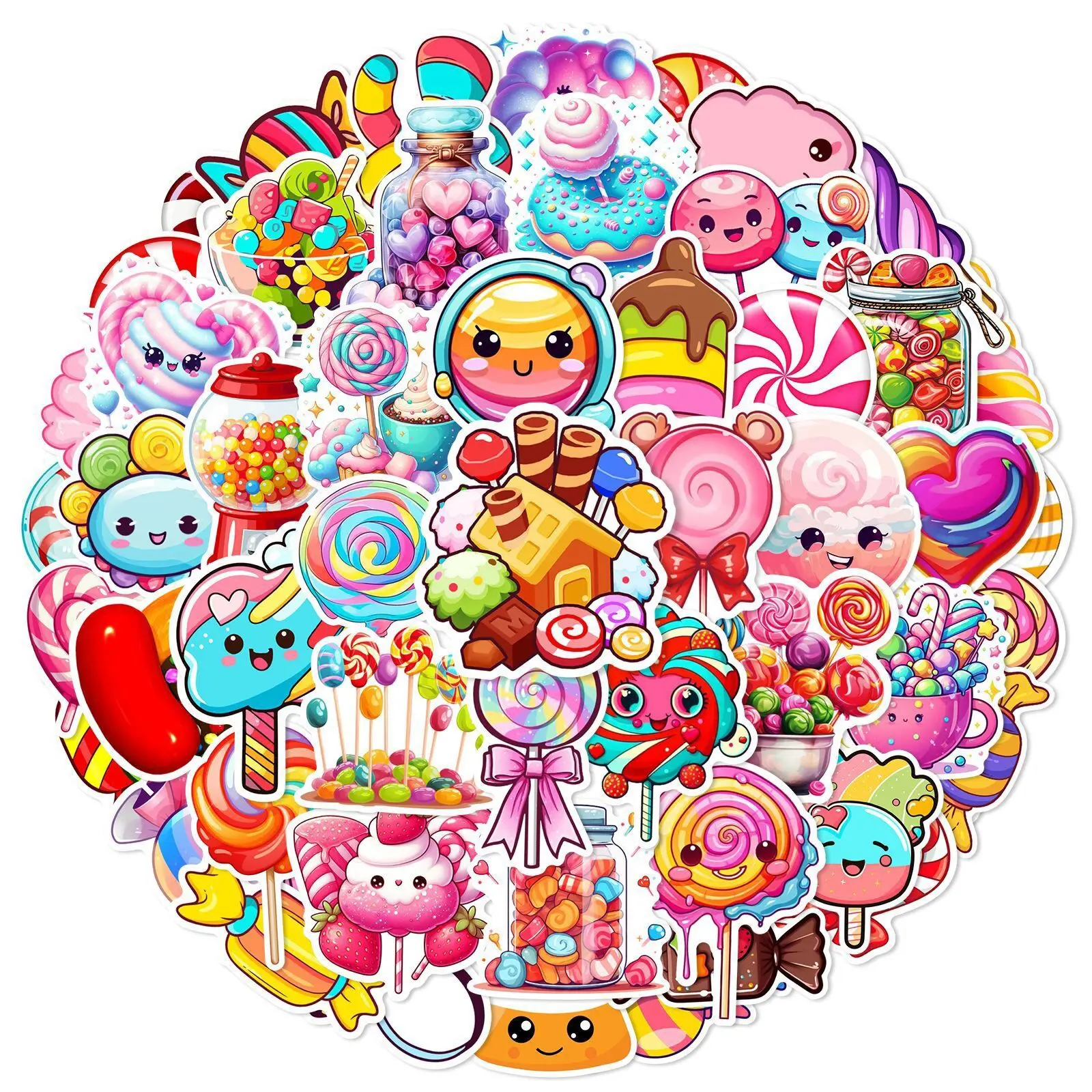 10/50Pcs Cute Colorful Candy Sweets Cartoon Stickers Christmas Party Gift Decoration Sticker Toy DIY Luggage Bike Phone Laptop