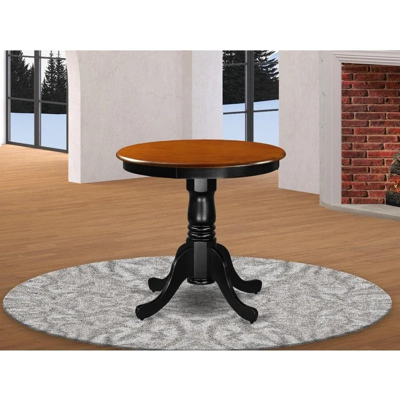 EMT-BCH-TP Eden Kitchen Dining Table - a Round Solid Wood Table Top with Pedestal Base, 30x30 Inch, Black & Cherry