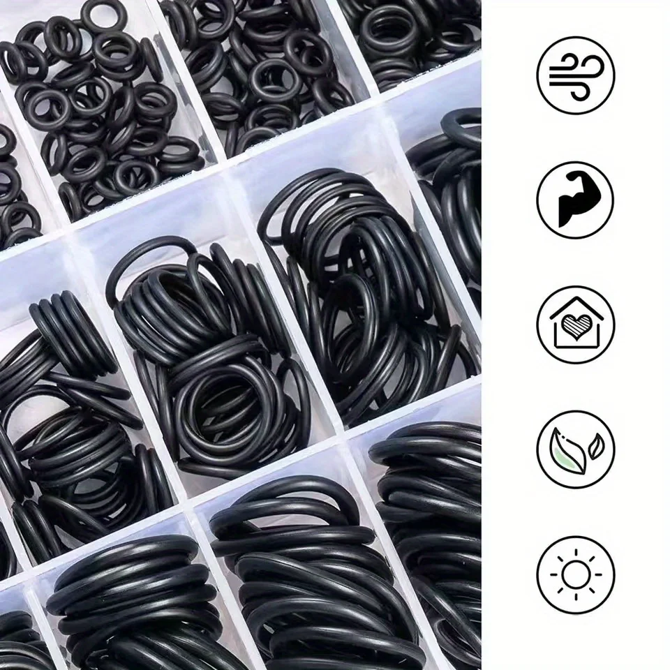 225pcs O-Ring Kit- Oil and Water Resistant Rubber Seals, Various Sizes, Suitable for Automotive and Mechanical Applications