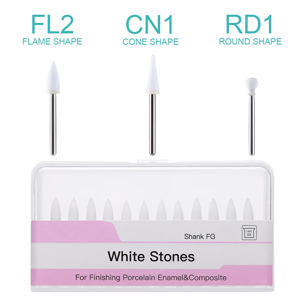 Azdent Dental Flame White Stone Polishing FG Burs 12/Pack Abrasion