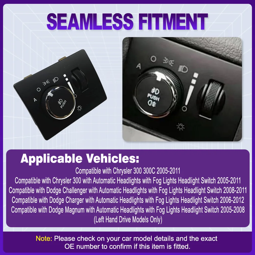 

Car Headlight Fog Lamp Control Switch For Chrysler 300 300C 2005-2011 Dodge Challenger Charger Magnum 68189156AA, 98258718AA,