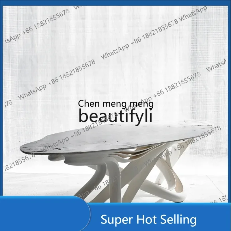 D5556 Cream series, pure solid wood long dining table, wabi sandy wind creative special-shaped, technological sense