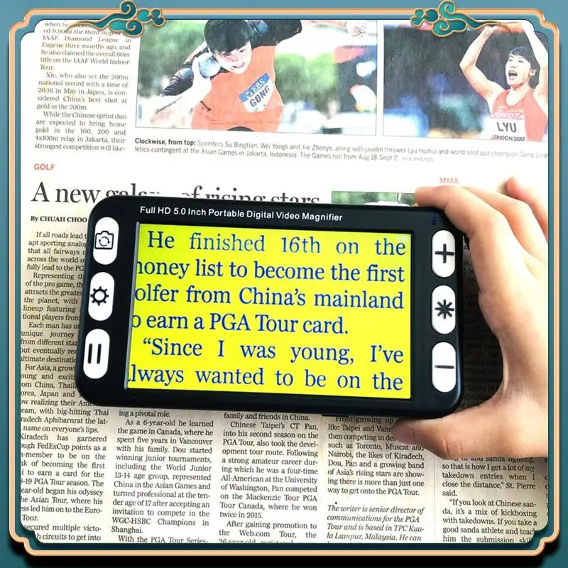 (جديد) شاشة LCD مقاس 5 بوصات، عدسة مكبرة محمولة، عدسة فيديو منخفضة الرؤية، مساعد القراءة الإلكترونية، عدسة مكبرة فيديو رقمية، قابس الاتحاد الأوروبي